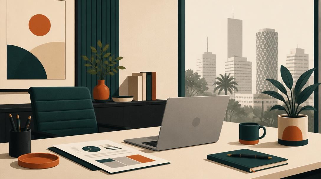 Illustration d'un bureau professionnel pour un site vitrine